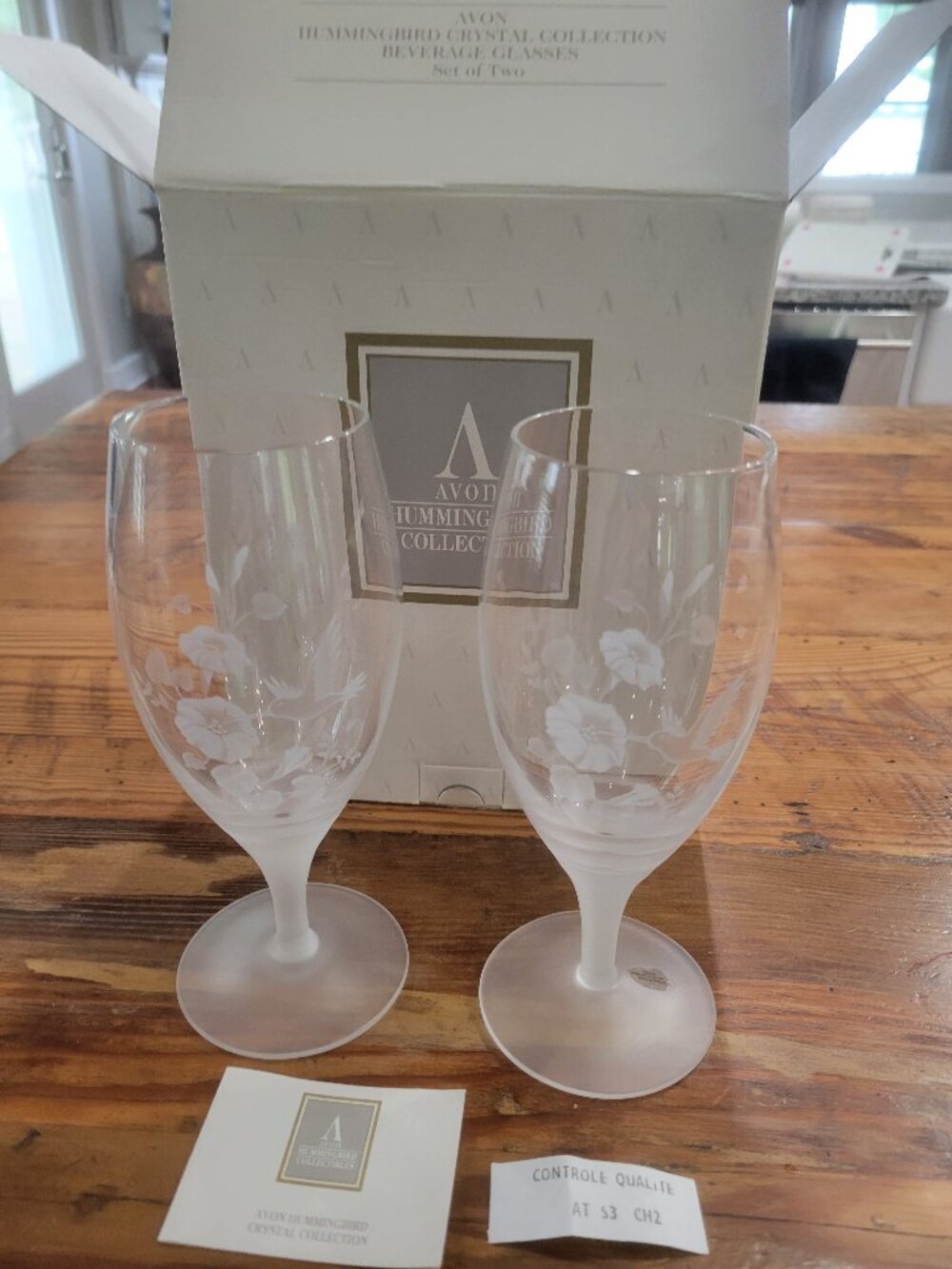 Avon Hummingbird Crystal Collection Beverage Glasses Set of Two Vintage